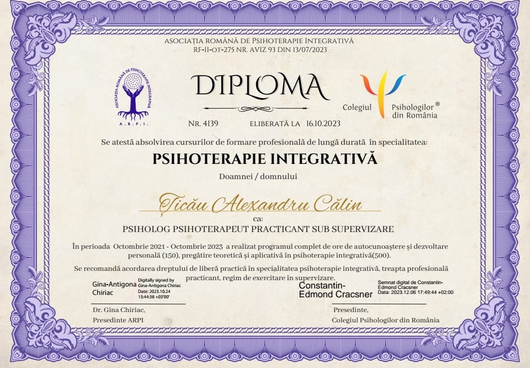 Diploma psihoterapie integrativa